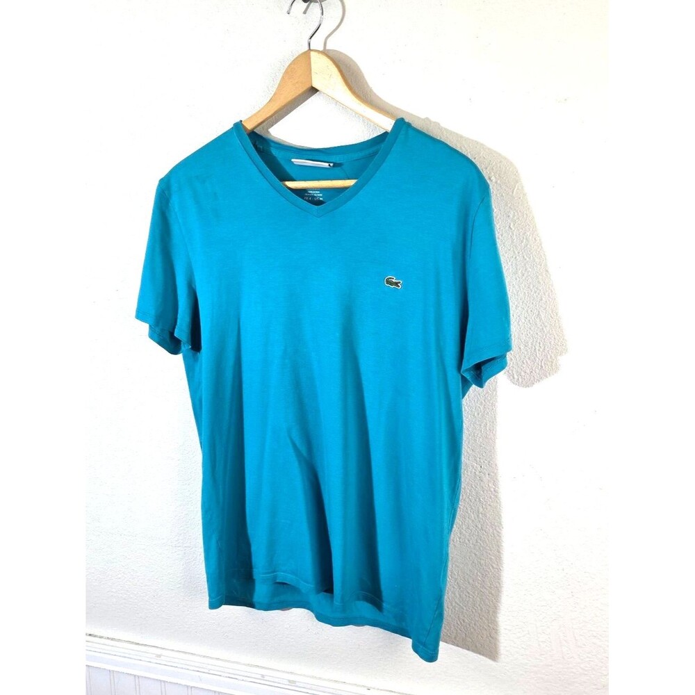 Lacoste Mens Medium Pima Cotton V Neck T Shirt Blue Regular Fit Croc Logo